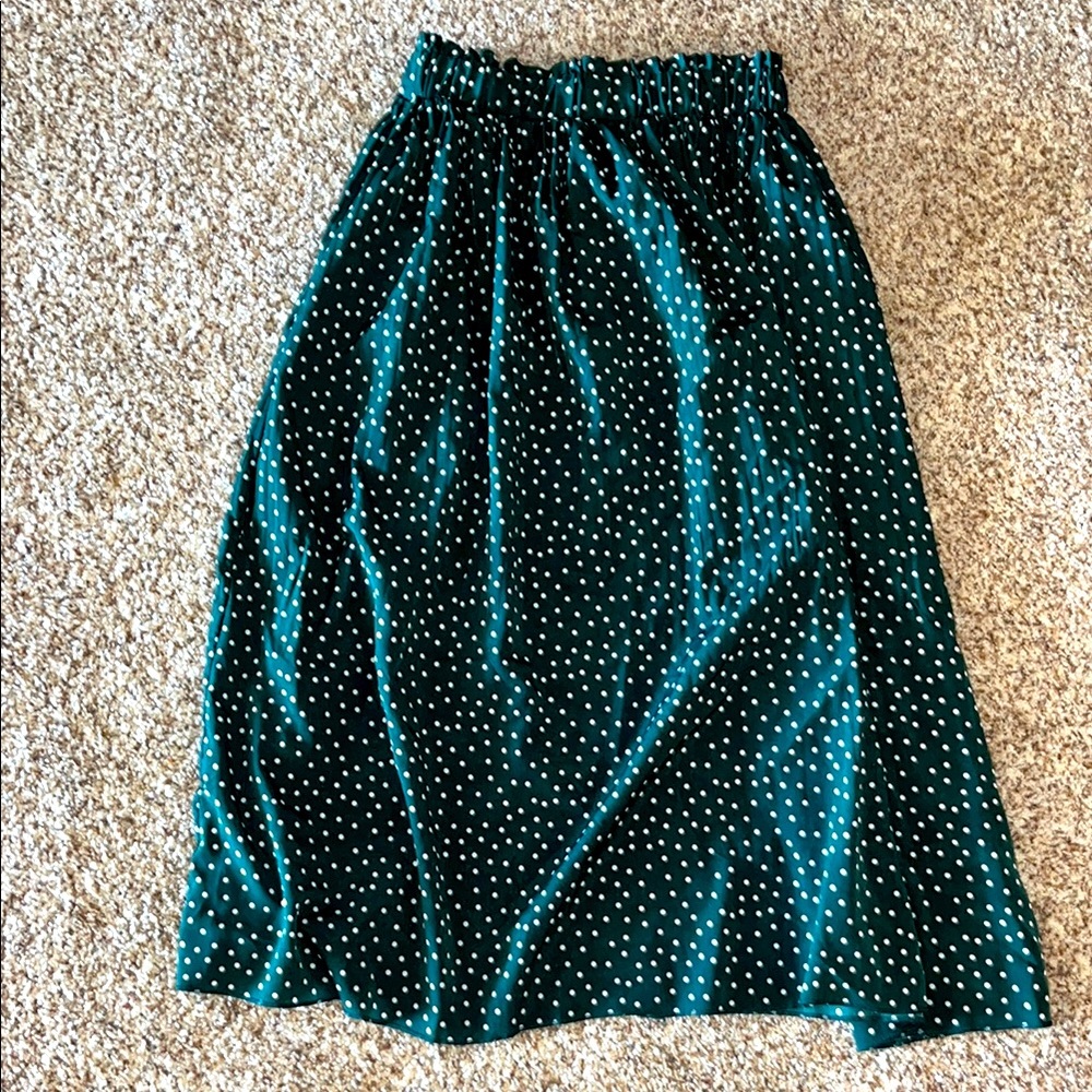 Midi Green and White Polka Dot Skirt